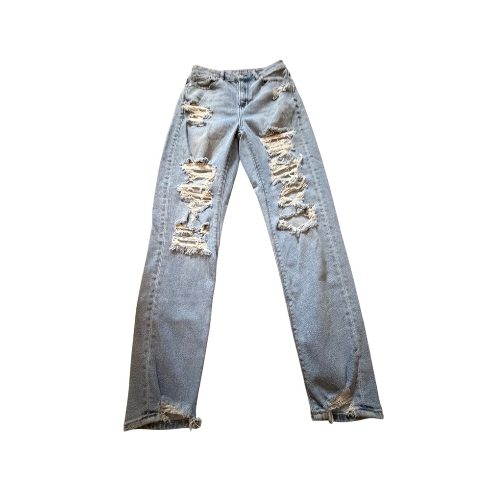 American Eagle Distressed High Waisted Denim Jeans Light Blue Size 0 Regular